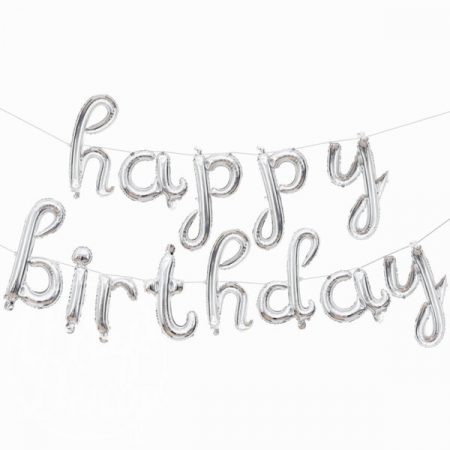 Гирлянда из шаров букв Happy Birthday серебро