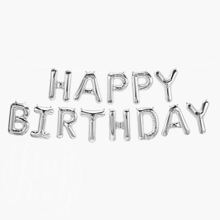 Шары буквы Happy Birthday серебро