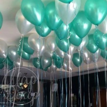 Шары воздушные под потолок белый и мятный металлик