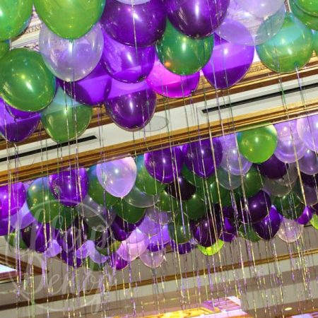 Шары воздушные под потолок фиолетовый и зеленый кристалл