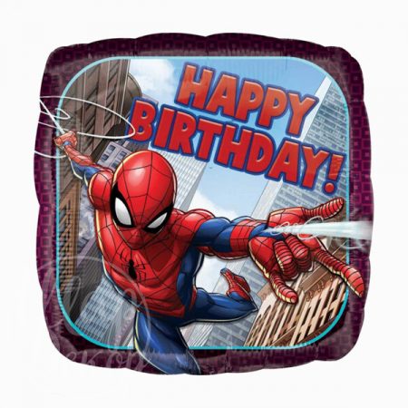 Шар воздушный с гелием квадрат Человек Паук Happy birthday