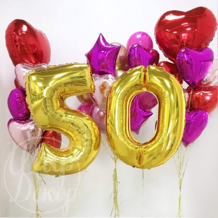 Набор шаров с гелием 50 лет Розовый и красный